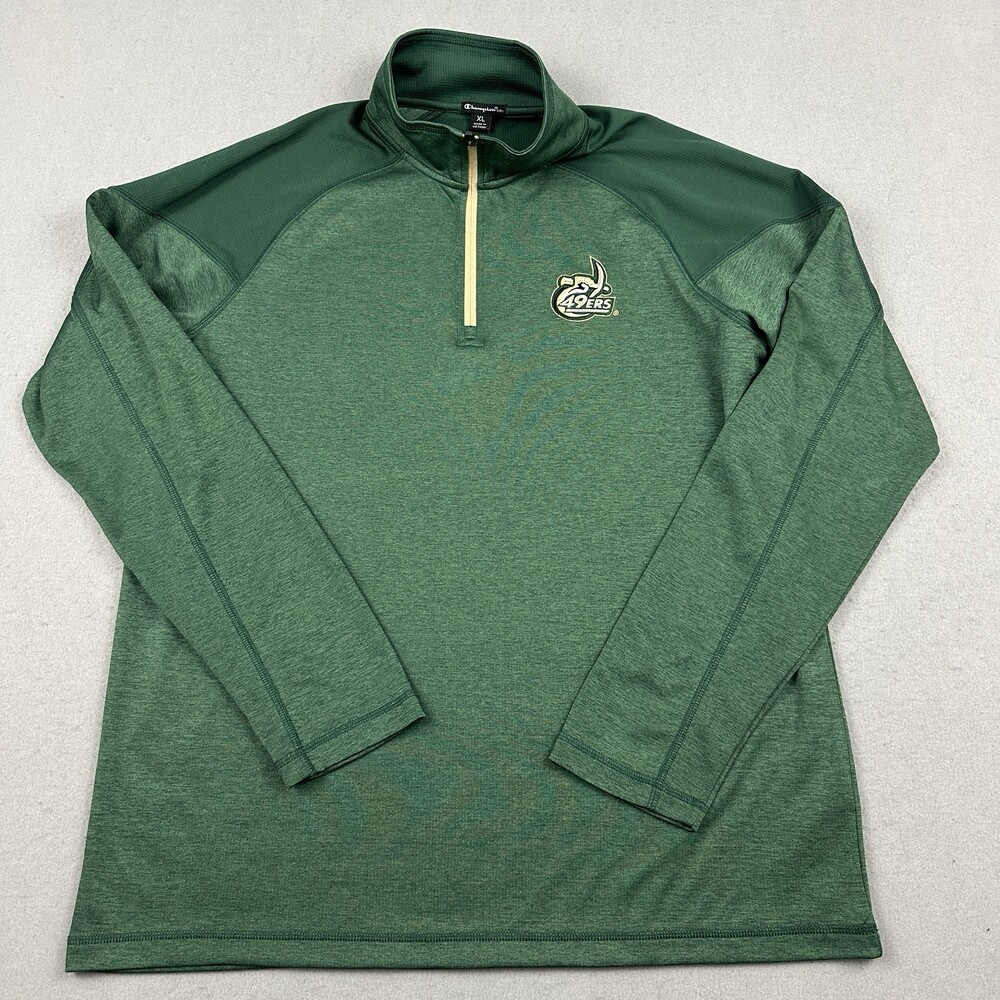 UNC Charlotte 49ers Sweater Men Extra Large Green Champion 1/4 Zip Pullover XL